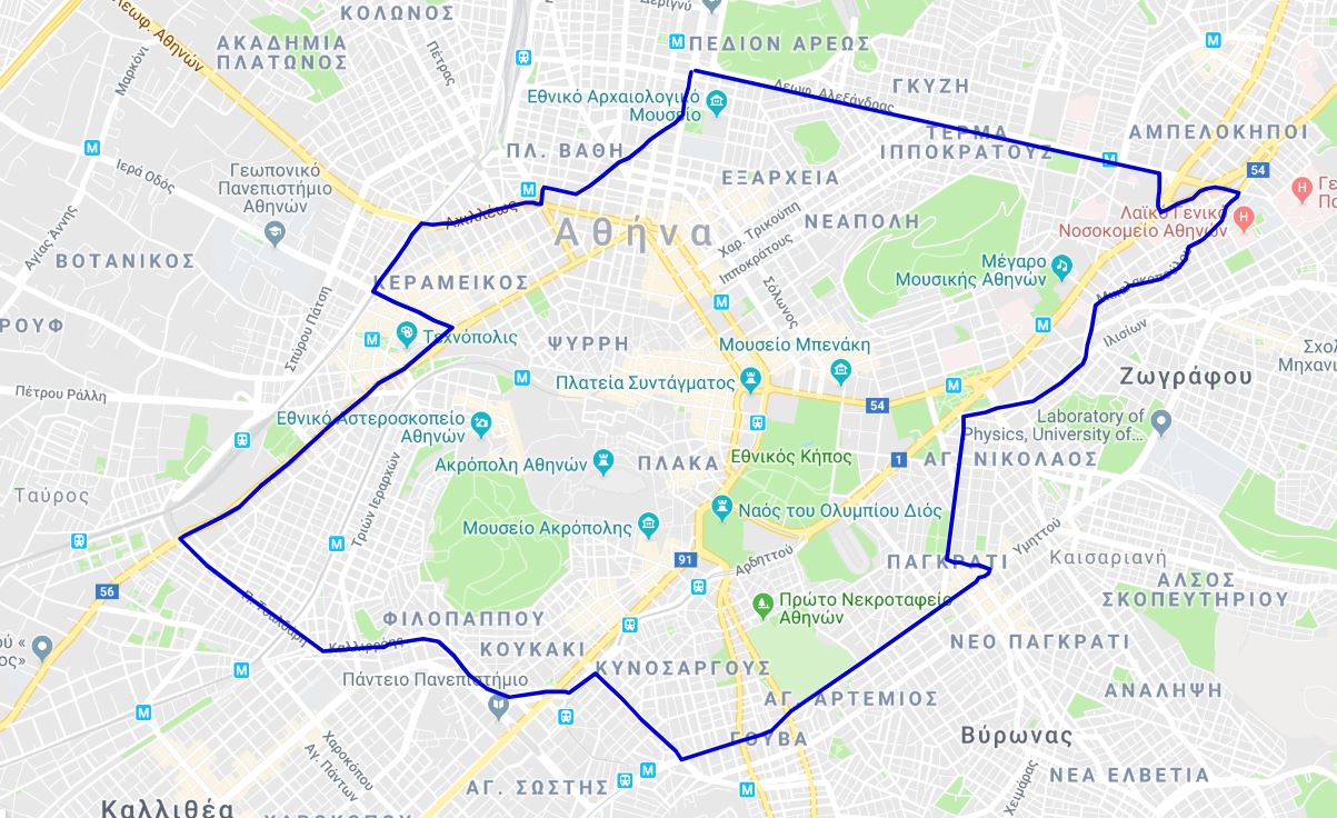Δακτύλιος στην Αθήνα - Χάρτης