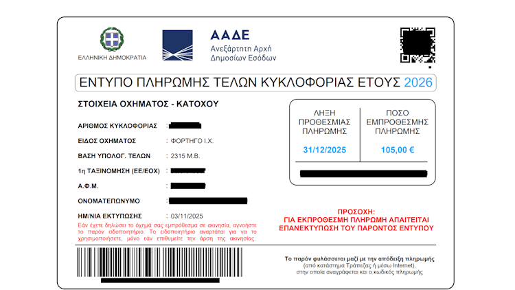 τέλη κυκλοφορίας 2026