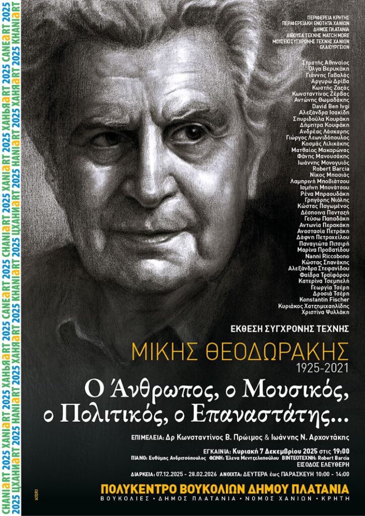 Αφίσα της έκθεσης "Μίκης Θεοδωράκης Ο Άνθρωπος, ο Μουσικός, ο Πολιτικός, ο Επαναστάτης…"